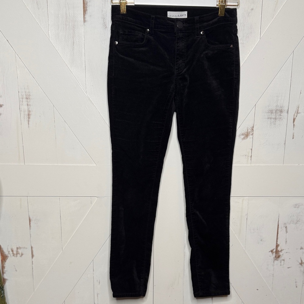 LOFT Black Velvet Slim Fit Pants - Picture 12 of 16